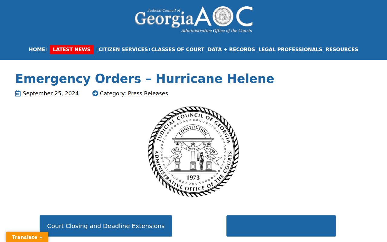 Georgia Courts emergency order archive for Ben Hill County schedule disruptions