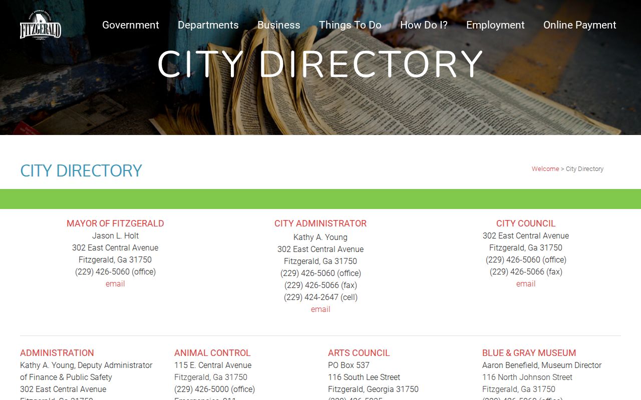 Fitzgerald city directory with Municipal Court contact details