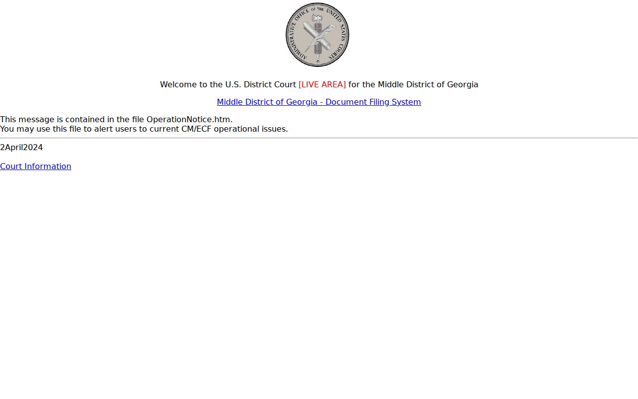 Middle District of Georgia CM ECF access screen