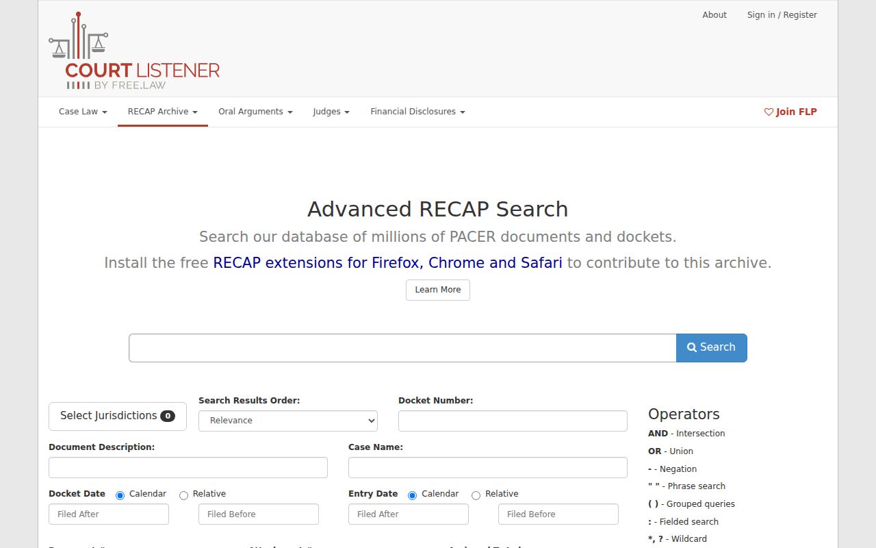 CourtListener RECAP contributed federal docket search